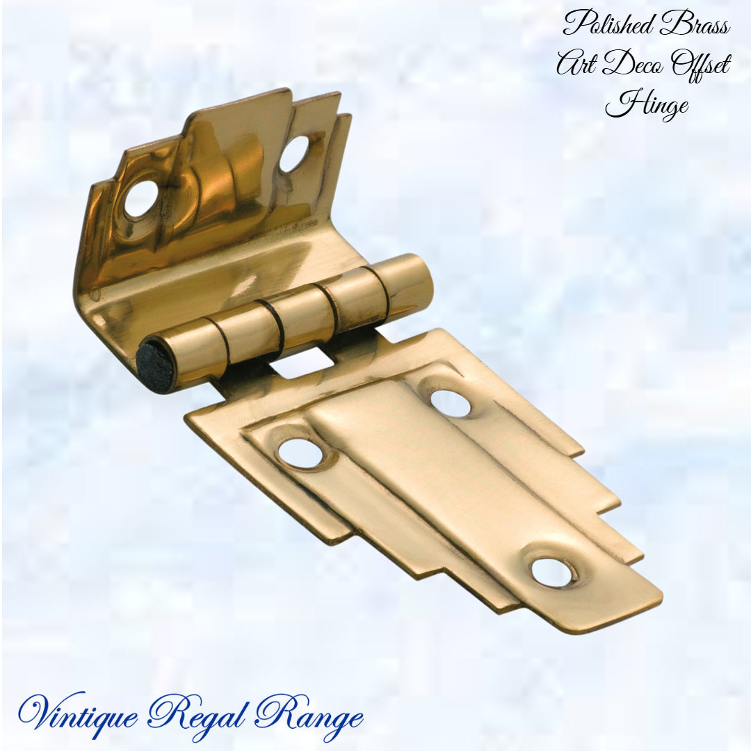 Art Deco decorative offset polished brass Hinge-Vintique Concepts