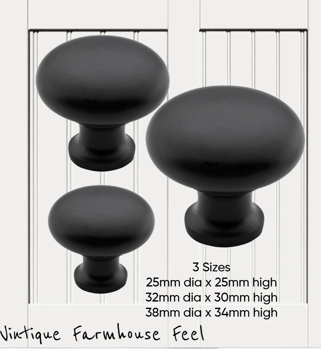 Farmhouse Satin Black Iron Smooth round (3 sizes)-Vintique Concepts