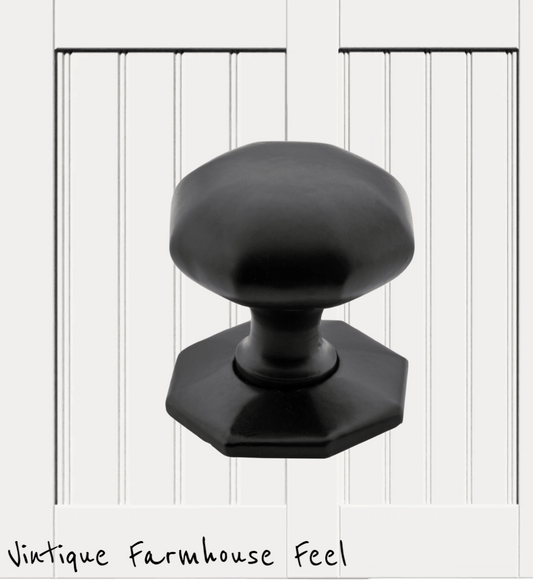 Farmhouse Satin Black Iron Octagonal Knob with Backplate (3 sizes)-Vintique Concepts