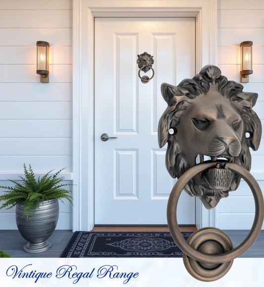 Antiqued Brass Lion Head door Knocker 100mm ring-Vintique Concepts