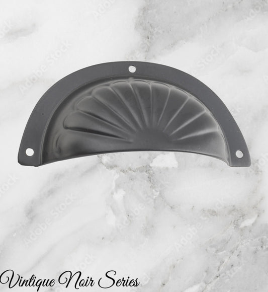 Noir Series Matt Black Brass Classico Fluted Cup Drawer pull-Vintique Concepts