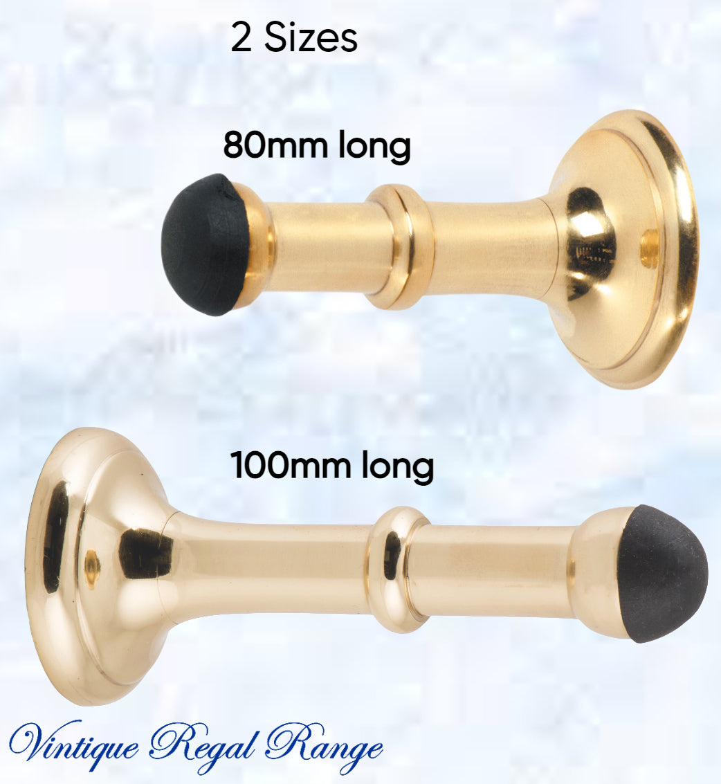 Polished Brass Classic rubber door stop 80mm Long