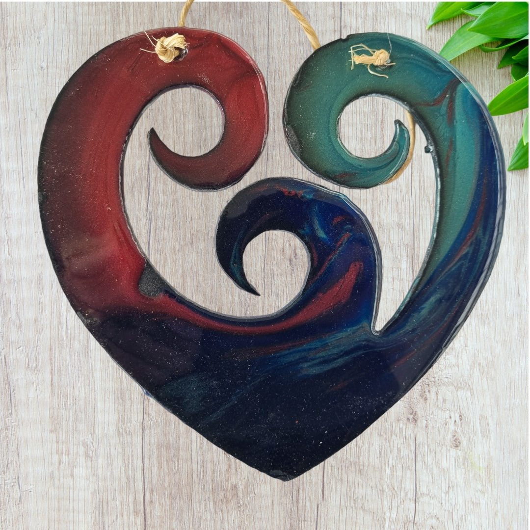 Maori Art - Triple Koru Heart Maori Epoxy Metal