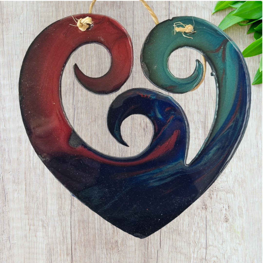 Triple Koru Heart maori epoxy metal