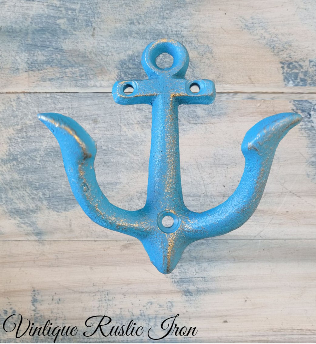 Cast Iron Hook - Cast Iron Nautical Blue Anchor Coat Hook