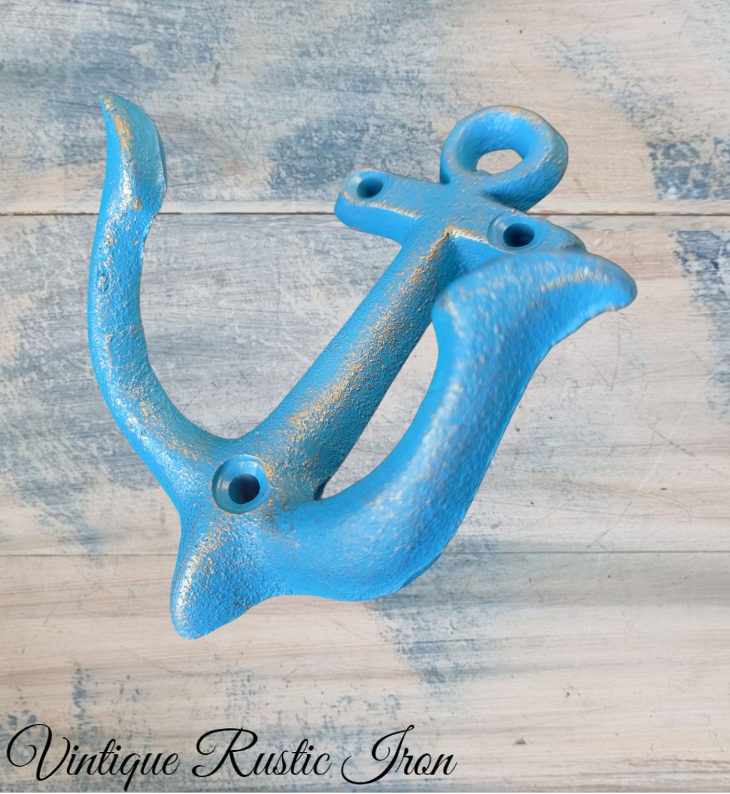 Cast Iron Hook - Cast Iron Nautical Blue Anchor Coat Hook