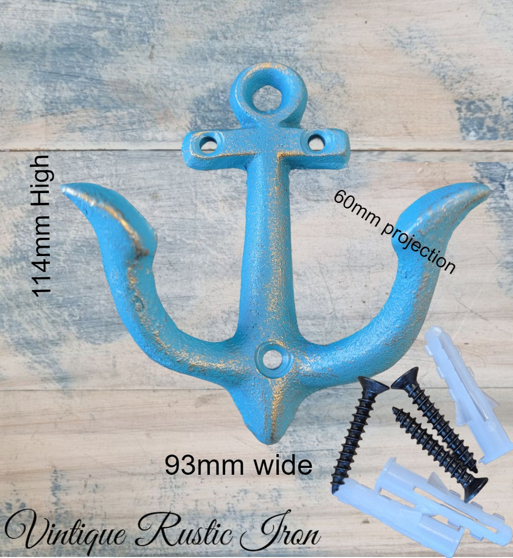 Cast Iron Hook - Cast Iron Nautical Blue Anchor Coat Hook