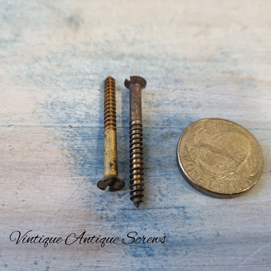 Hardware - Antique Solid Brass Flat Head Wood Screws 1-1/2''(38mm) 6 Gauge (pkt10)