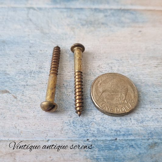 Hardware - Antique Solid Brass Round Head Wood Screws 1-1/2''(38mm) 8 Gauge (pkt10)