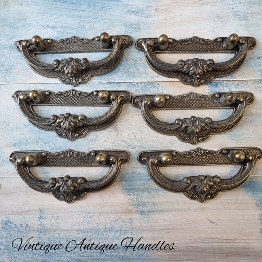 Set of 6- 116mm long antique drawer handle with swing pull (pre-Loved)-Vintique Concepts