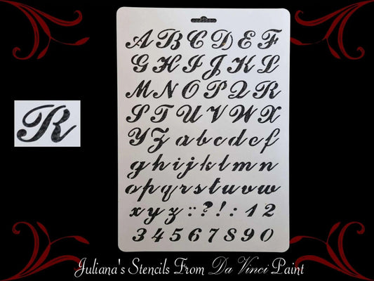 Alphabet Letters & Numbers  SCRIPT FONT furniture paint stencil (A4 Size)-Vintique Concepts