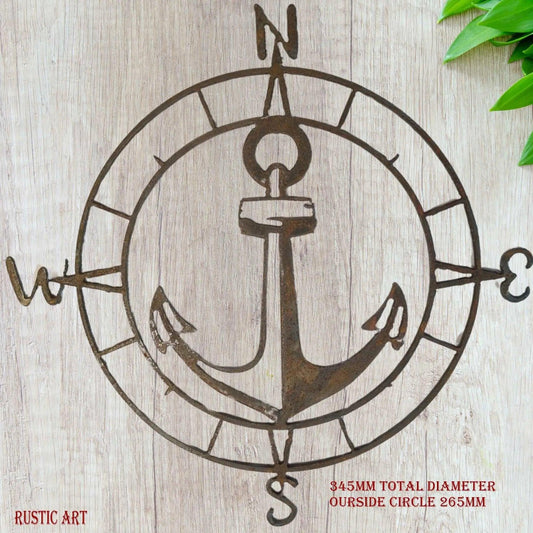 ANCHOR COMPASS -Corten Rusty metal  art 345mm dia