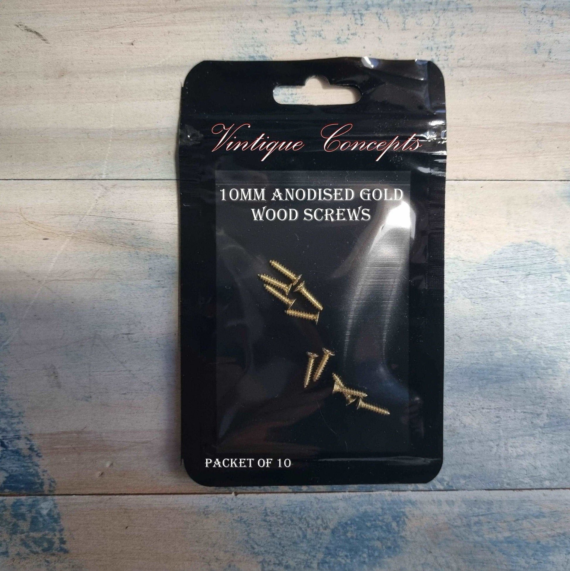 Anodised Gold wood screws 10mm (packet of 10)-Vintique Concepts