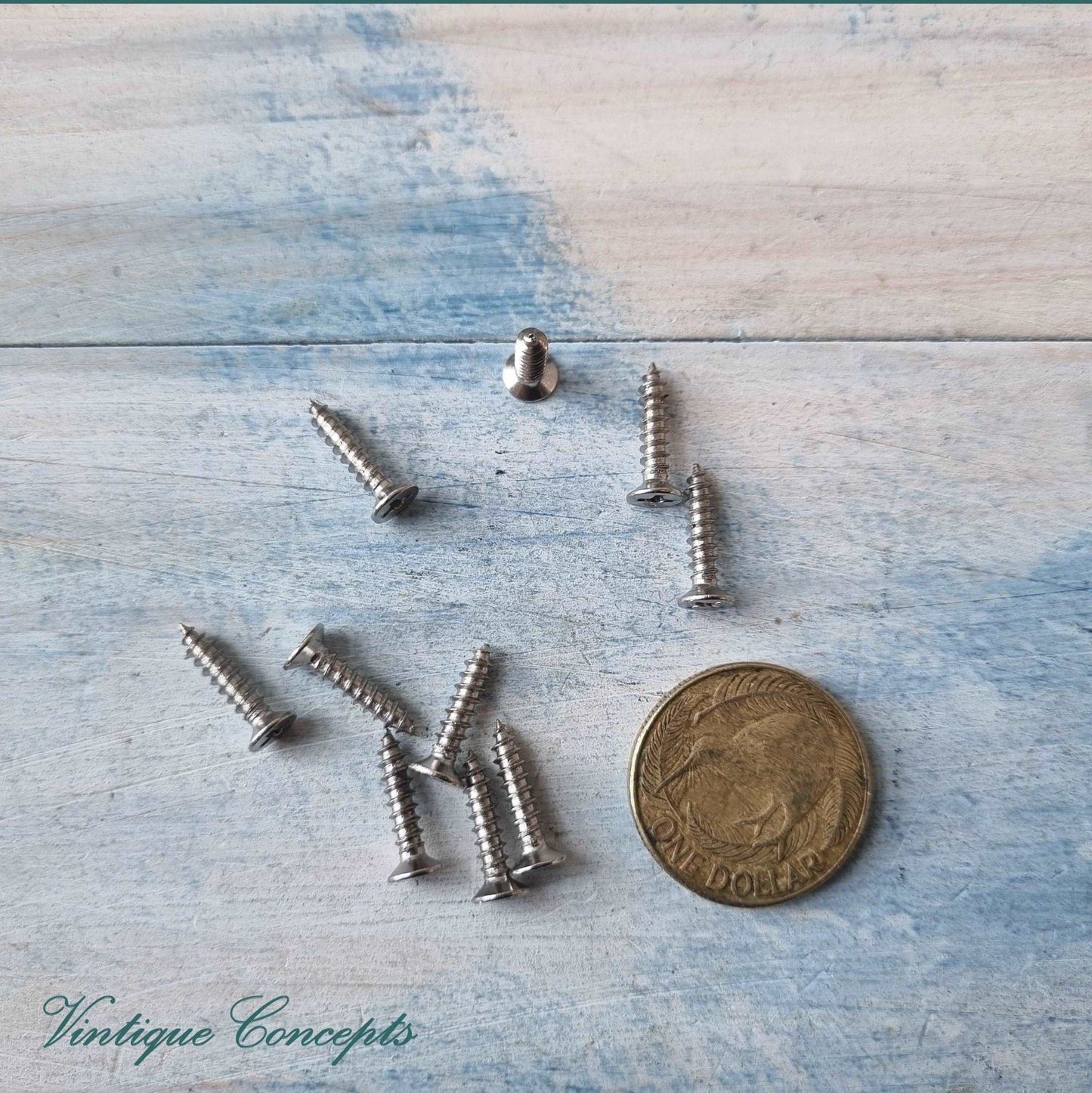 Anodised Silver wood screws 14mm (packet of 10)-Vintique Concepts