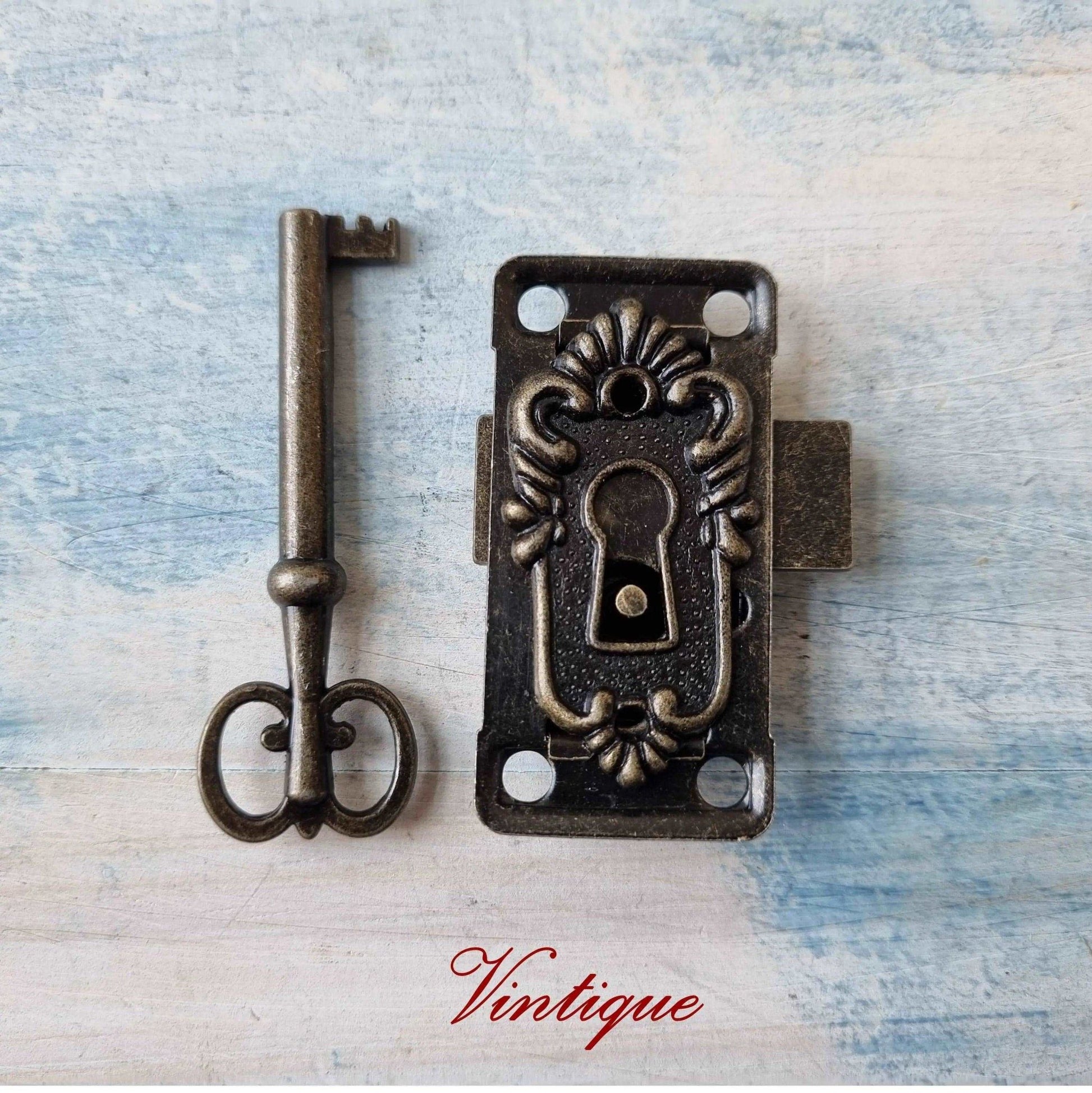 Antique look Bronze latch , Key and Escutcheon-Vintique Concepts