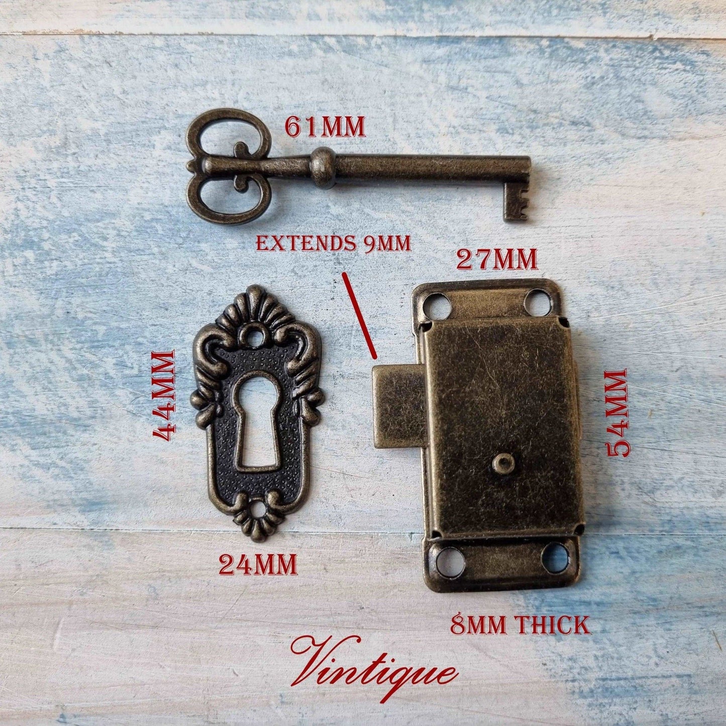 Antique look Bronze latch , Key and Escutcheon-Vintique Concepts