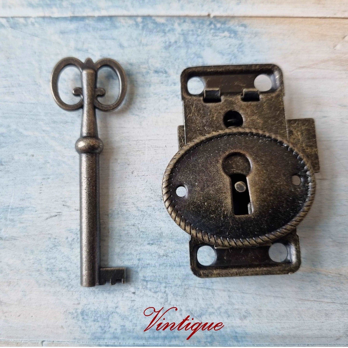 Antique look Bronze latch , Key and Oval Escutcheon-Vintique Concepts