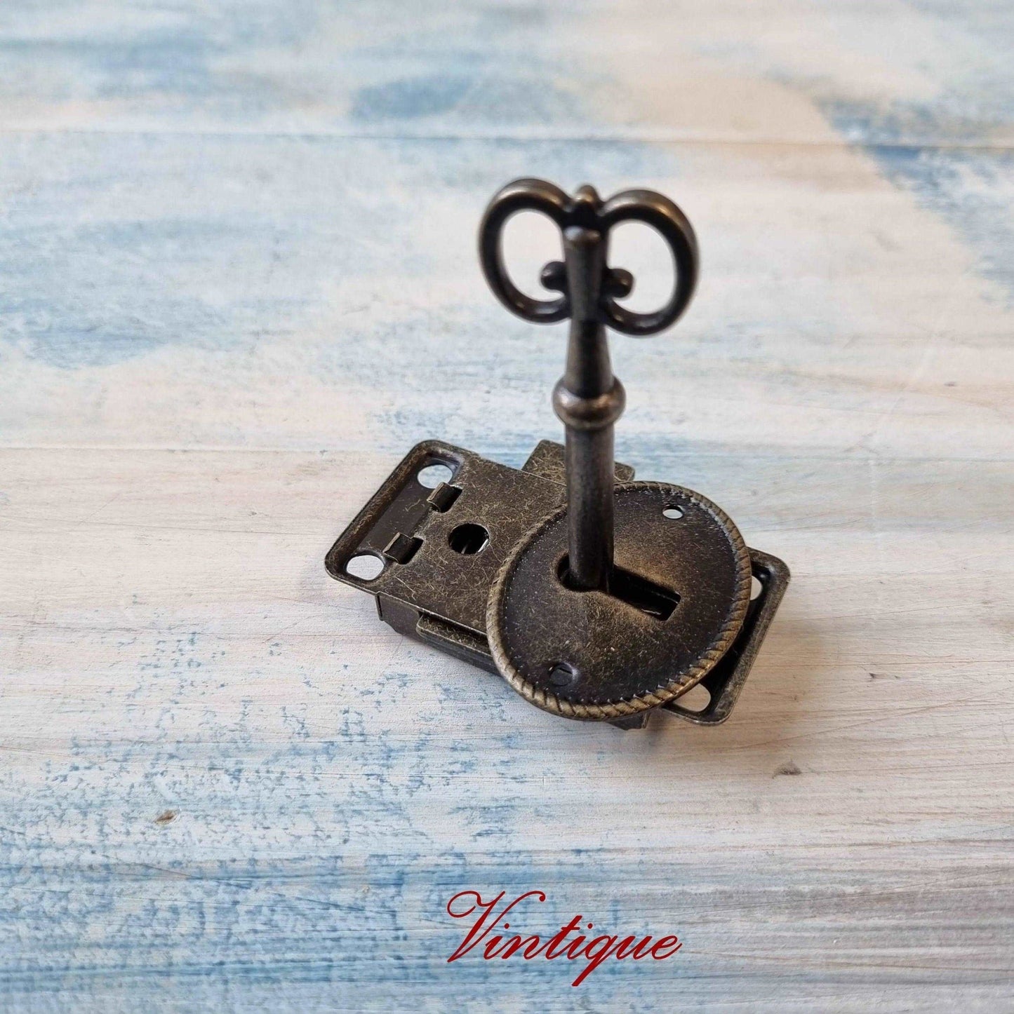 Antique look Bronze latch , Key and Oval Escutcheon-Vintique Concepts