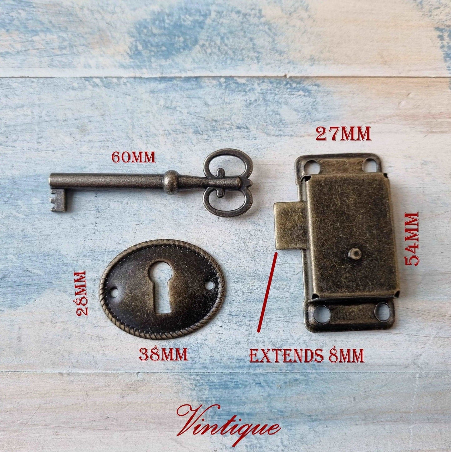 Antique look Bronze latch , Key and Oval Escutcheon-Vintique Concepts