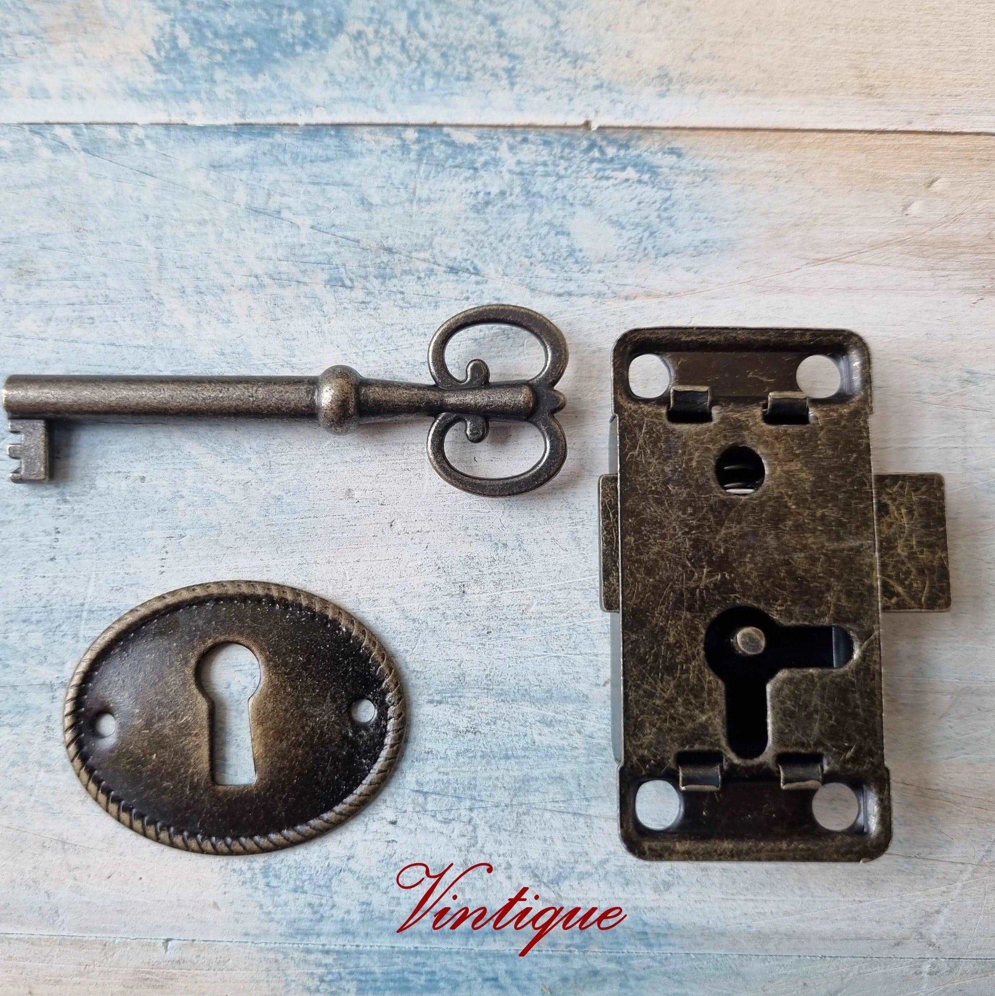 Antique look Bronze latch , Key and Oval Escutcheon-Vintique Concepts