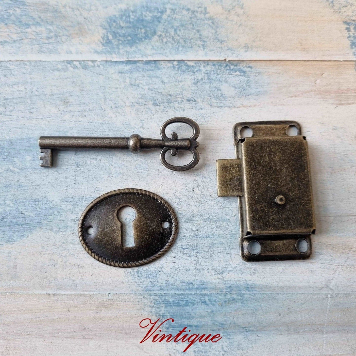 Antique look Bronze latch , Key and Oval Escutcheon-Vintique Concepts