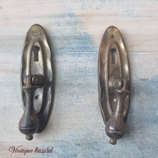 antique teardrop Drawer Drop handle with keyhole (pair)-Vintique Concepts