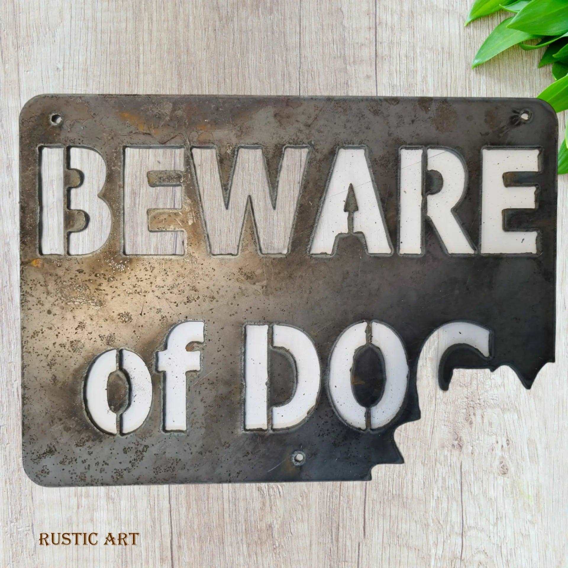 BEWARE OF DOG-With BITEMARK -Corten Rusty metal  art 340mm x 240mm-Vintique Concepts