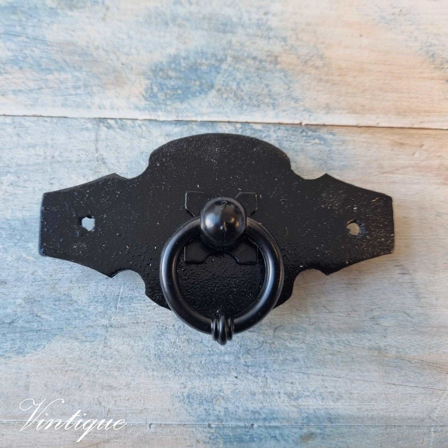 Black Barn Ring Pull with Rustic Backplate for cabinets & drawers-Vintique Concepts