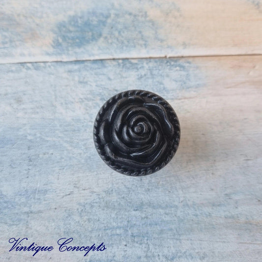 BLACK Furniture Knob Rose 32mm diameter-Vintique Concepts