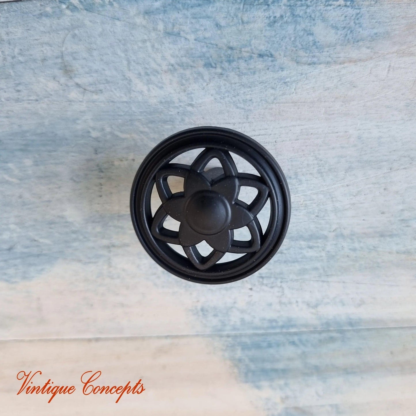 Black Hardened acrylic Flower 35mm cabinet or drawer Knob-Vintique Concepts