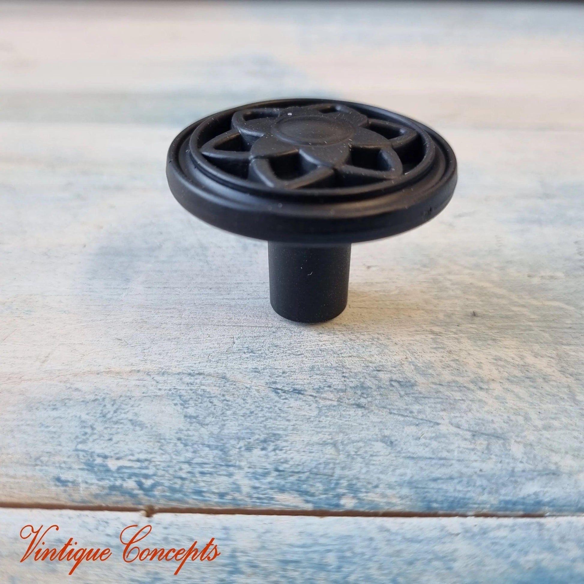 Black Hardened acrylic Flower 35mm cabinet or drawer Knob-Vintique Concepts