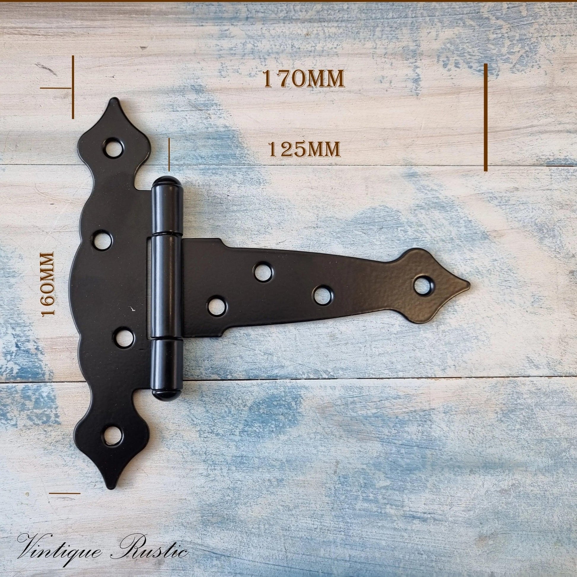 Black Ornamental Spearhead strap T Hinge 170mm x 160mm-Vintique Concepts