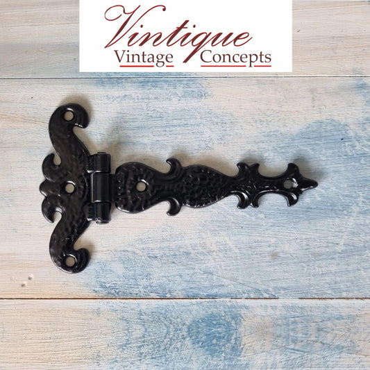 Black Ornate (Fancy ) T-Hinge 114mm x 75mm - Vintique Concepts