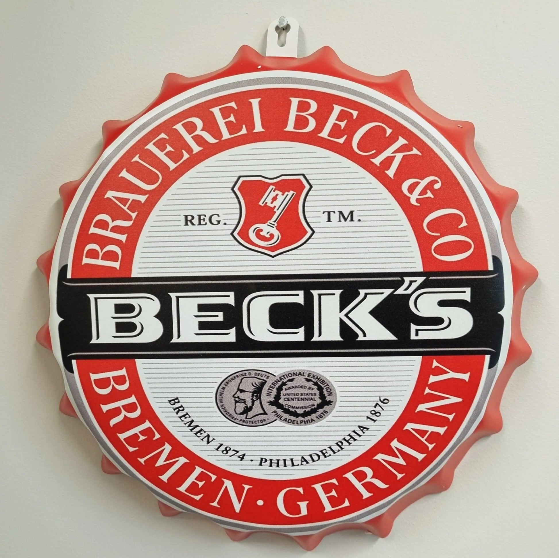 Bottle Cap Sign BECKS BEER-Round Tin Sign-35cm dia-Vintique Concepts