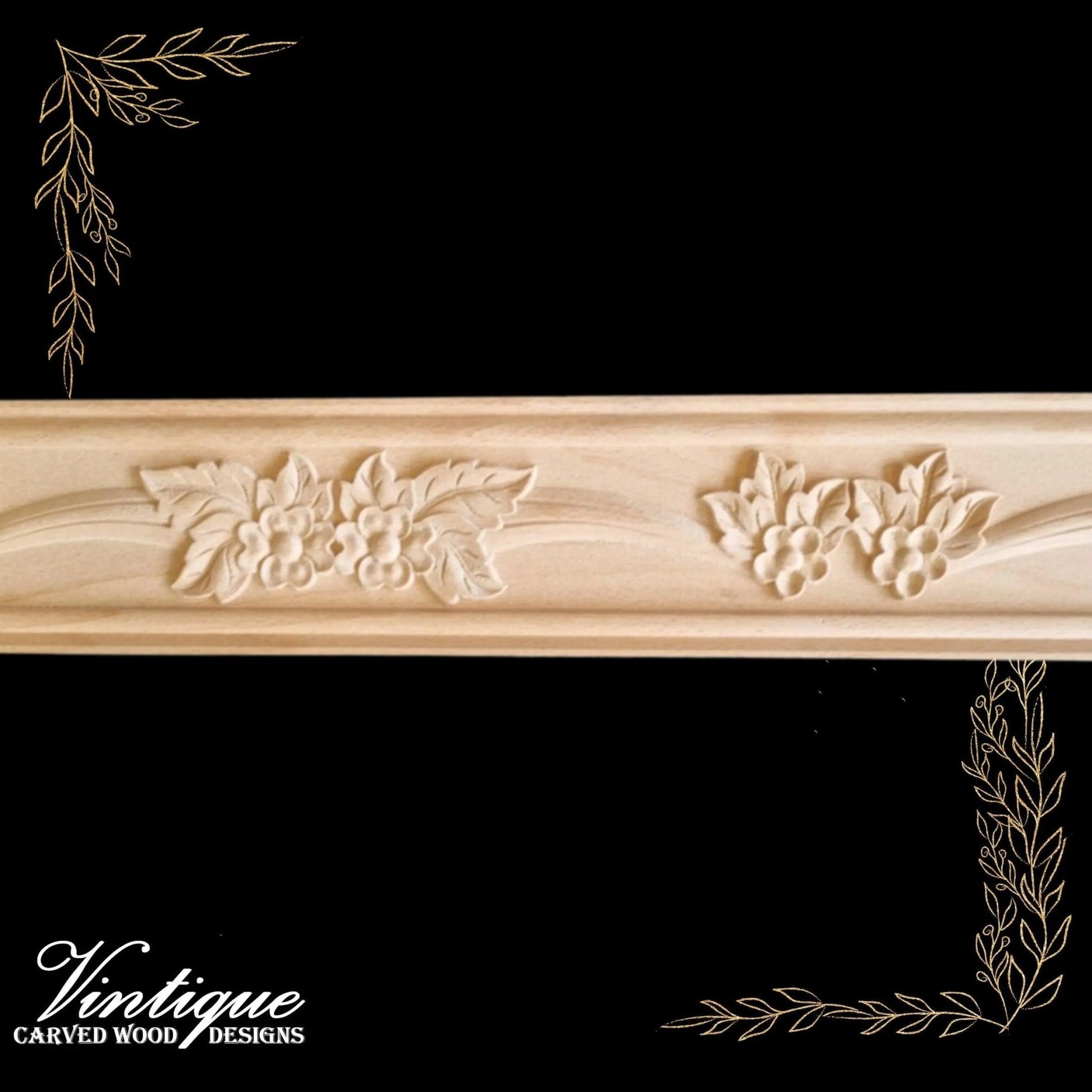 Bouquet & Ribbon wood border trim moulding 80mm wide-Vintique Concepts