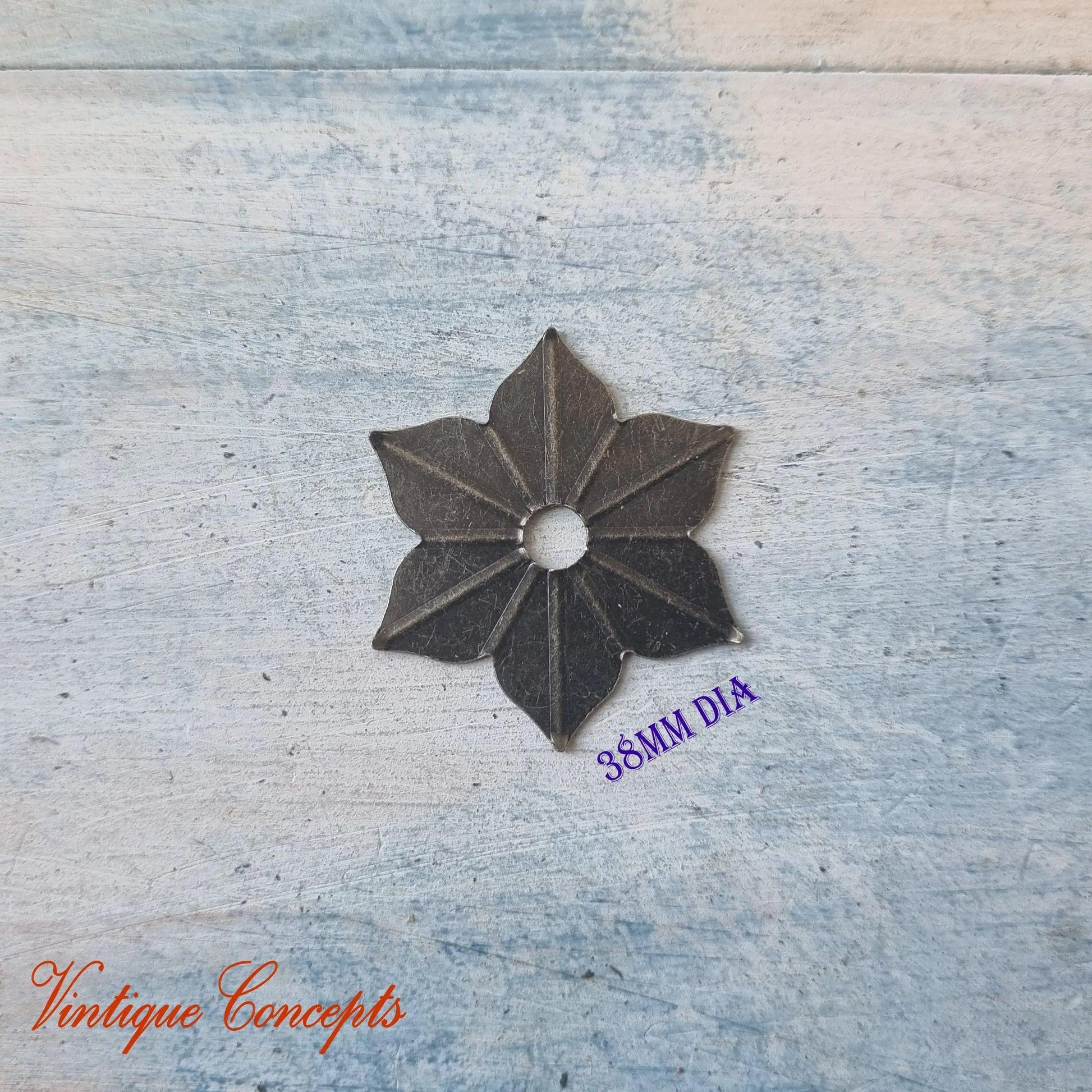 Bronze flower cover plate or washer for drawer knob 35mm dia - Vintique Concepts