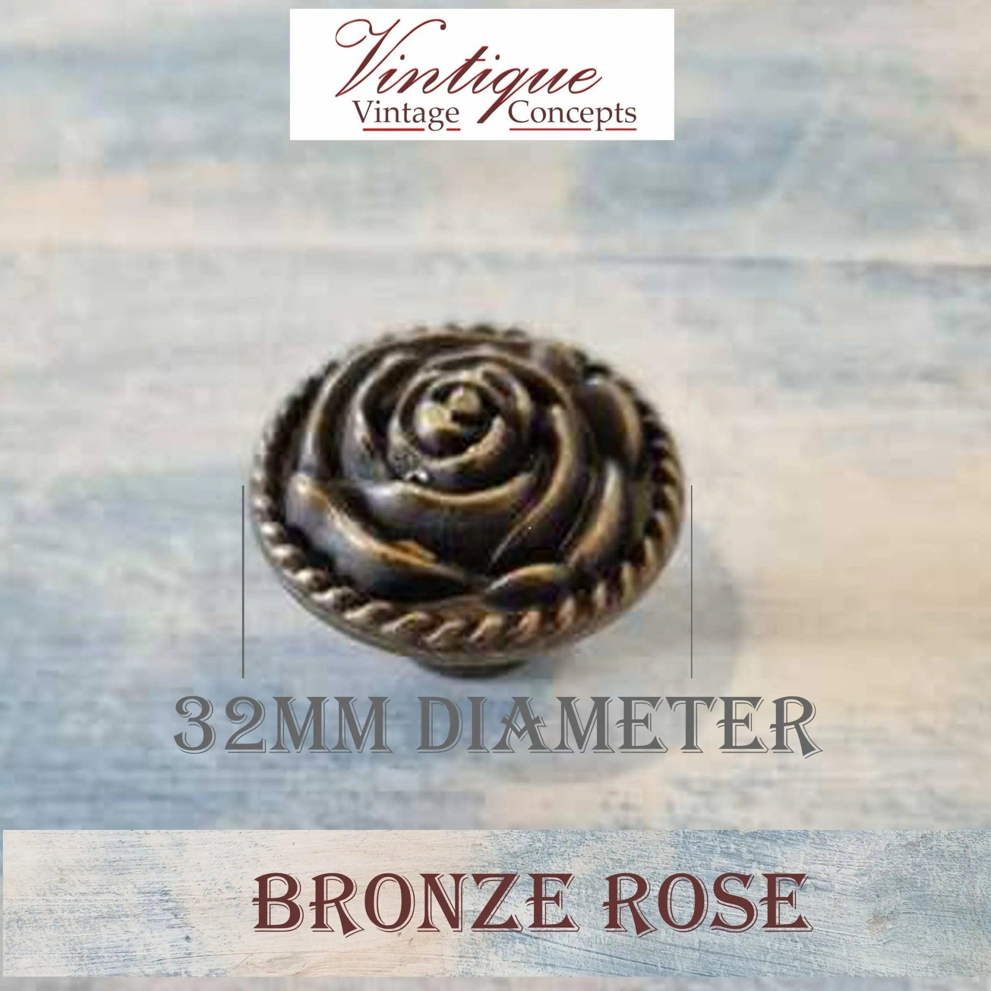 Bronze Furniture Knob Rose 32mm diameter-Vintique Concepts