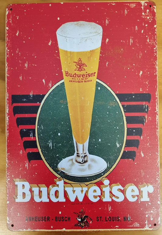Budweiser Glass of beer...Tin Sign-simply awesome. 30cm x 20cm - Vintique Concepts