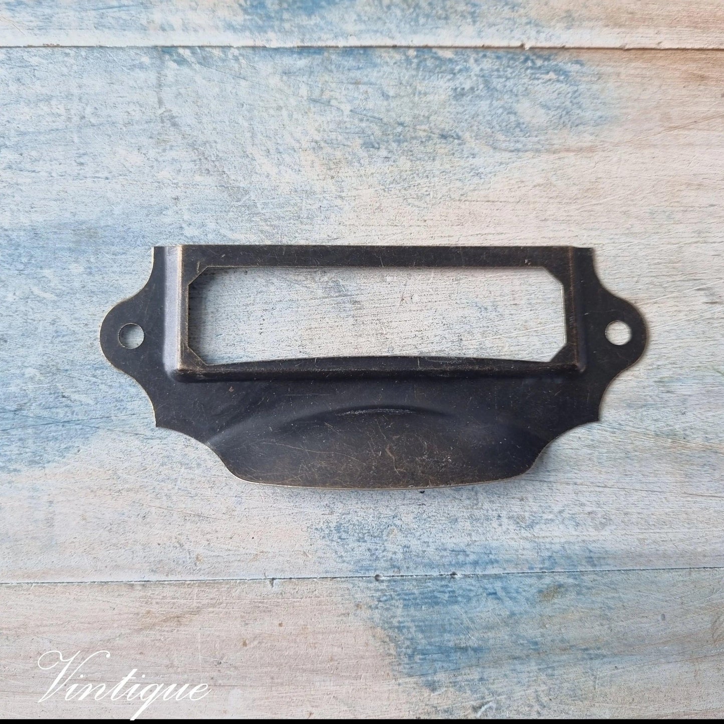 Card / Label holder drawer handle pull 90mm x 40mm Bronze - Vintique Concepts