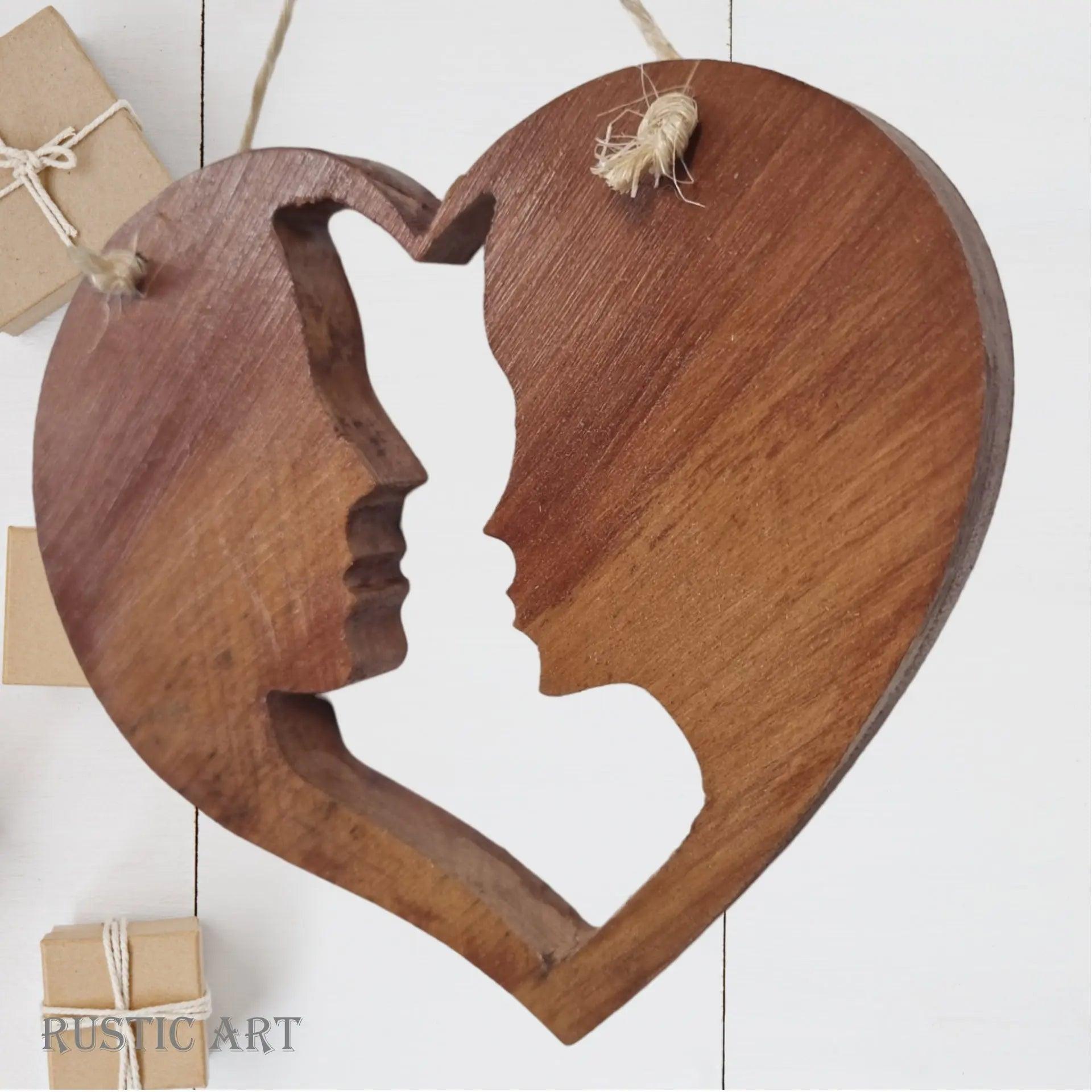 Carved Recycled Rimu "COUPLE" Heart 136mm x 128mm - Vintique Concepts