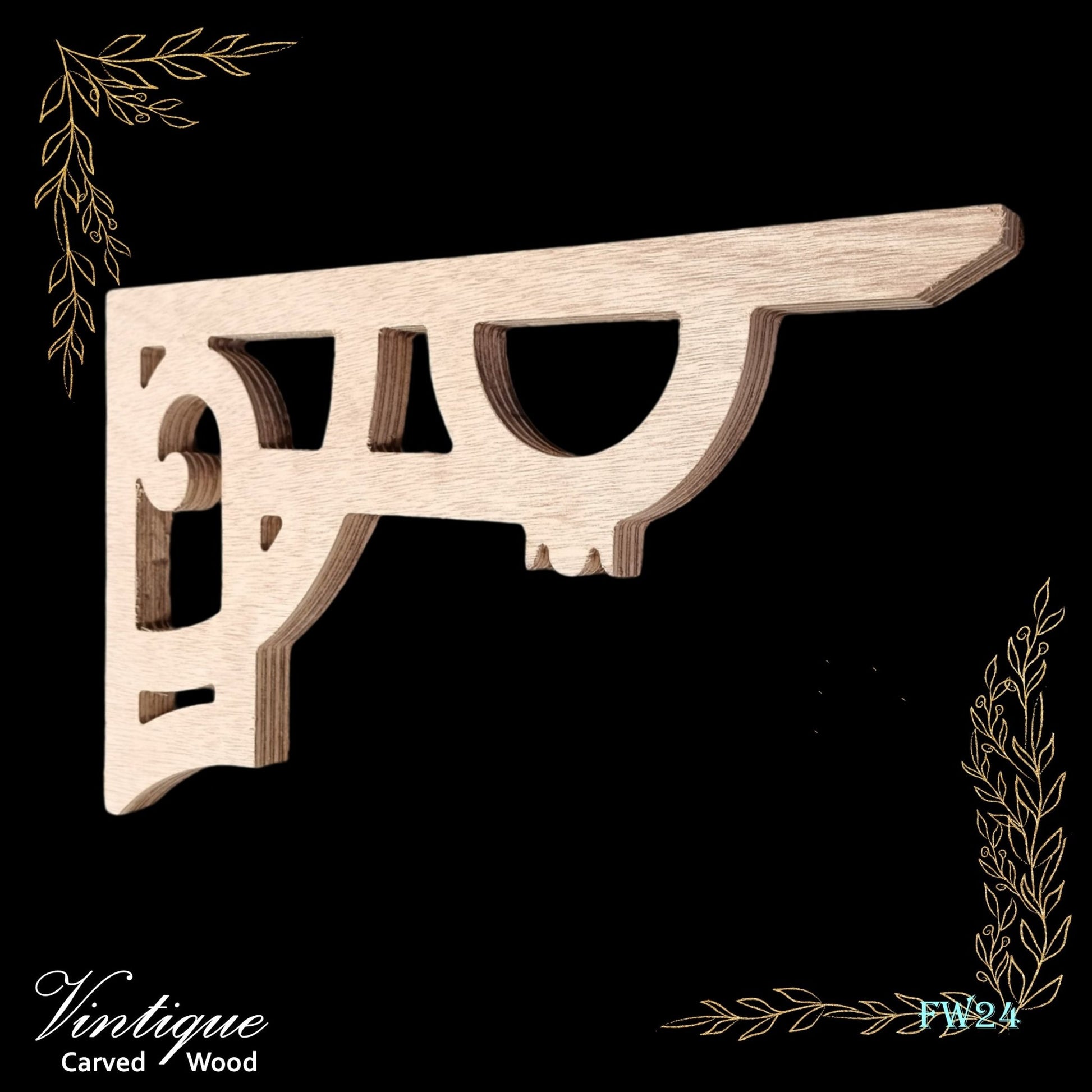 Carved wooden Lace Fretwork Corner -Arrowtown (FW24) 420 x 245mm-Vintique Concepts