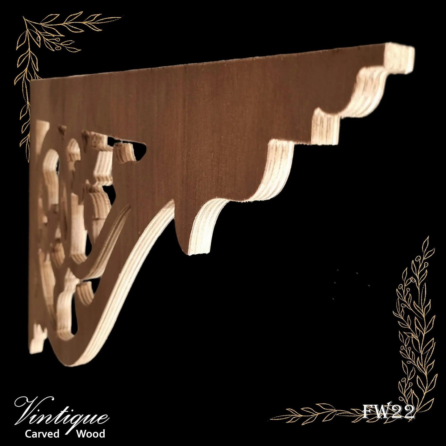 Carved wooden Lace Fretwork Corner -Irishtown (FW22) 695mm x 353mm - Vintique Concepts
