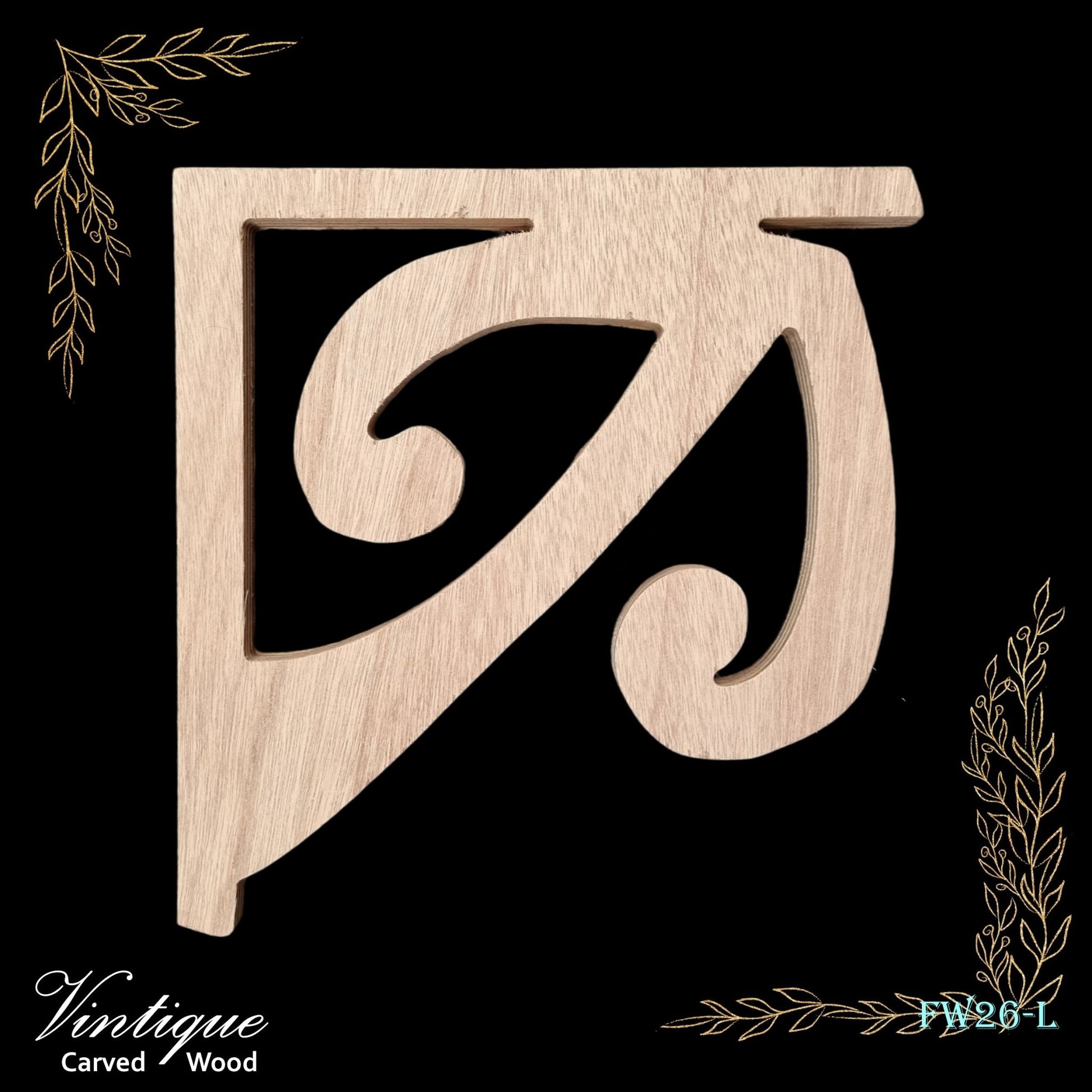 Carved wooden Lace Fretwork Corner -KORU Large (FW26-L) 310 x 300mm-Vintique Concepts