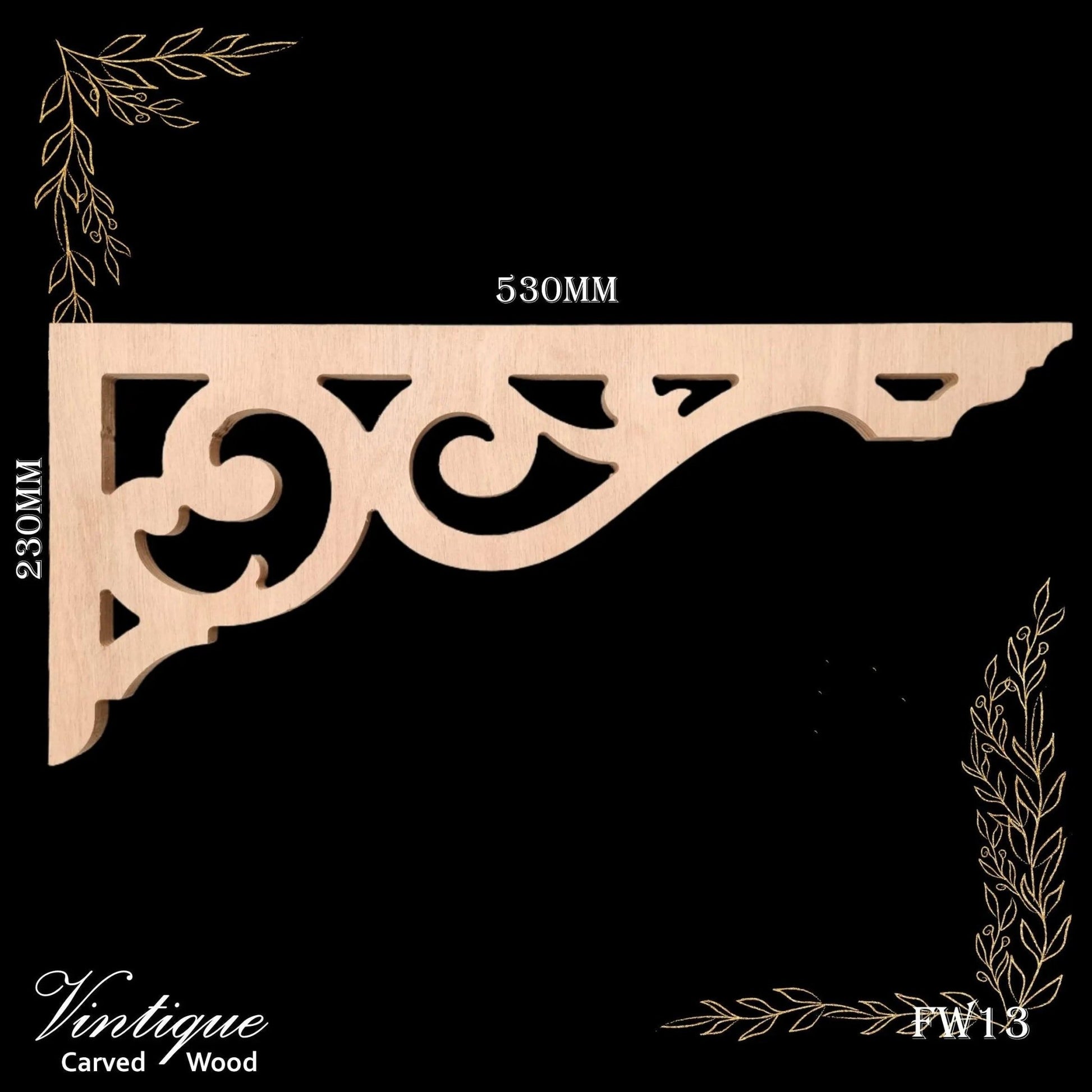 Carved wooden Lace Fretwork Corner -Parnell (FW13) 530mm x 230mm-Vintique Concepts