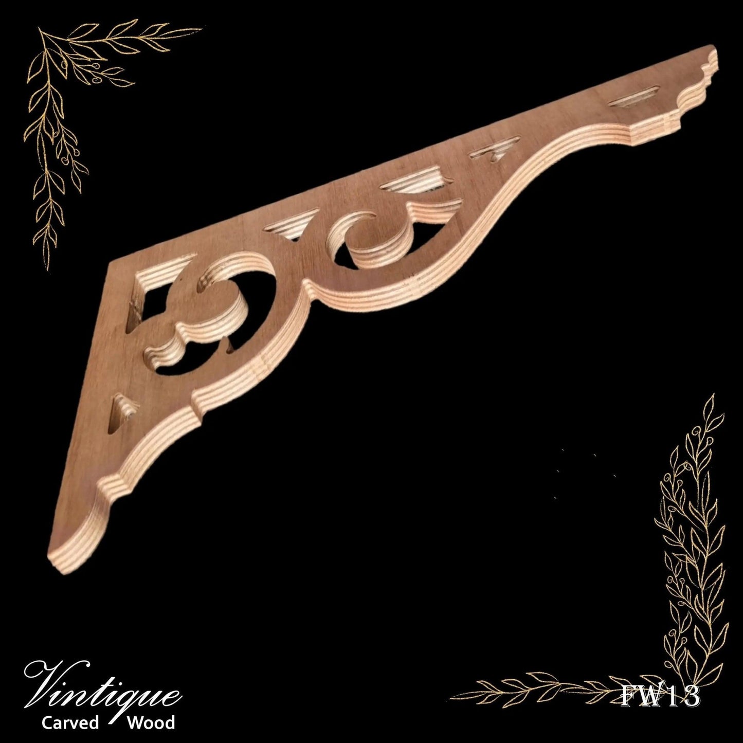 Carved wooden Lace Fretwork Corner -Parnell (FW13) 530mm x 230mm-Vintique Concepts