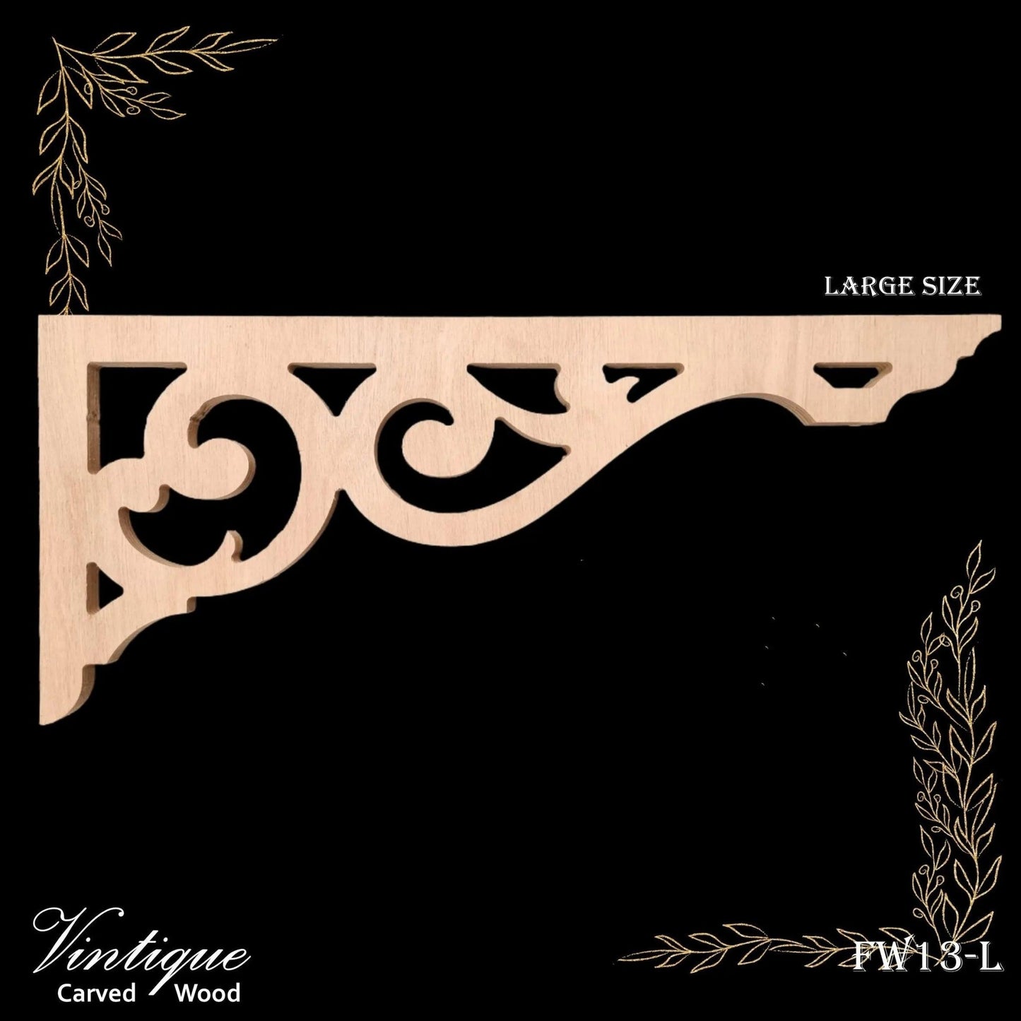 Carved wooden Lace Fretwork Corner -Parnell Large (FW13-L) 695mm x 304mm-Vintique Concepts