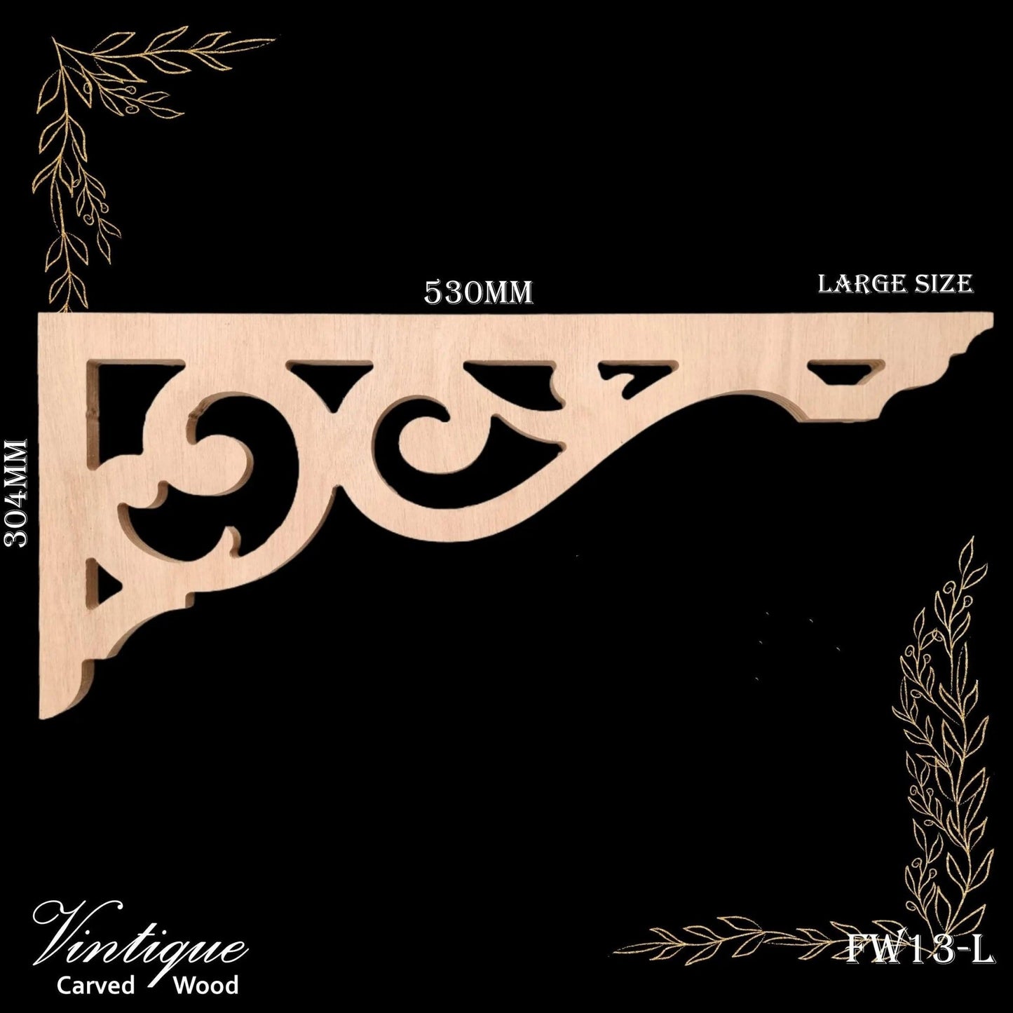 Carved wooden Lace Fretwork Corner -Parnell Large (FW13-L) 695mm x 304mm-Vintique Concepts