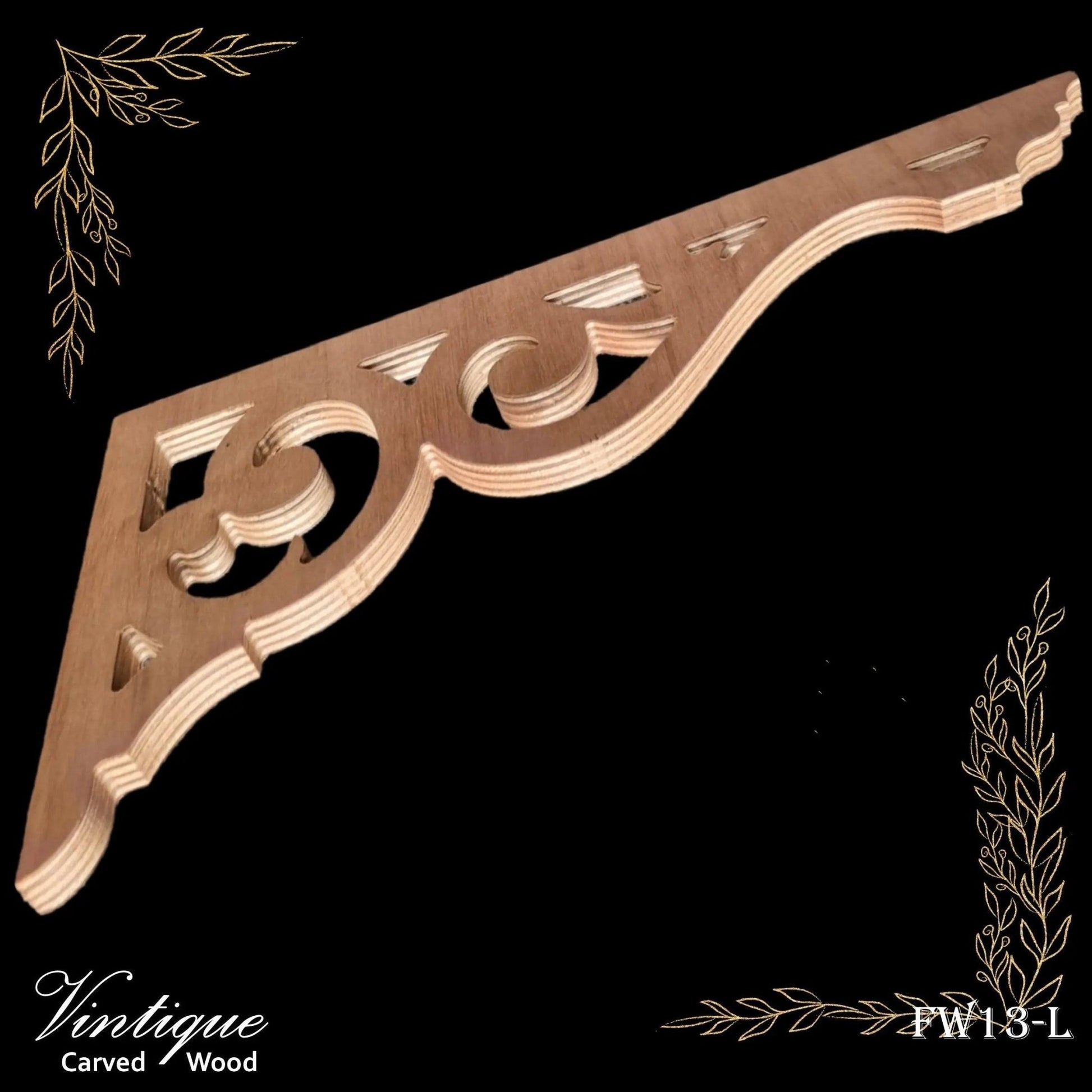 Carved wooden Lace Fretwork Corner -Parnell Large (FW13-L) 695mm x 304mm-Vintique Concepts