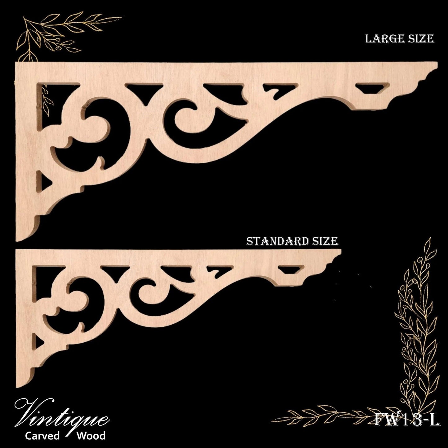 Carved wooden Lace Fretwork Corner -Parnell Large (FW13-L) 695mm x 304mm-Vintique Concepts