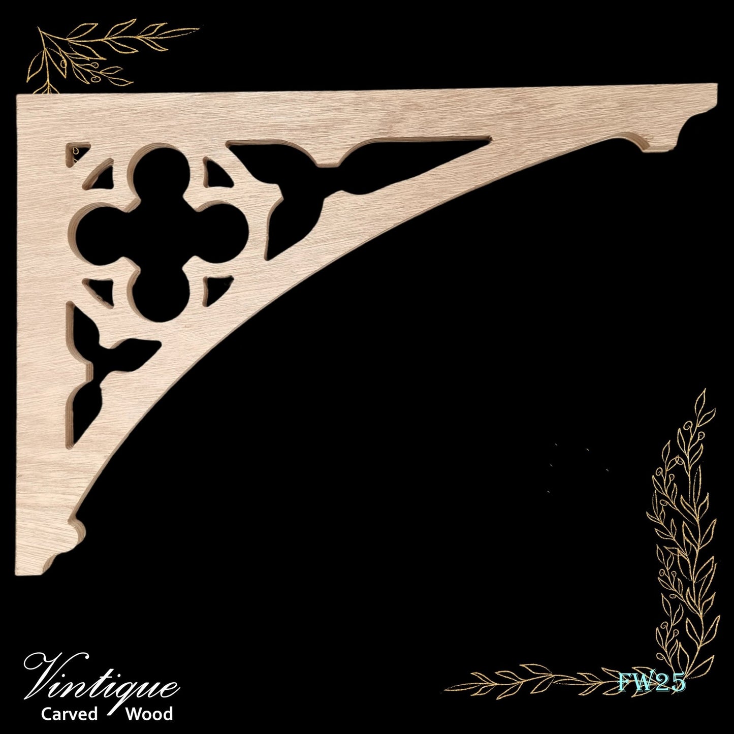 Carved wooden Lace Fretwork Corner -Remuera (FW25) 540 x 365mm-Vintique Concepts